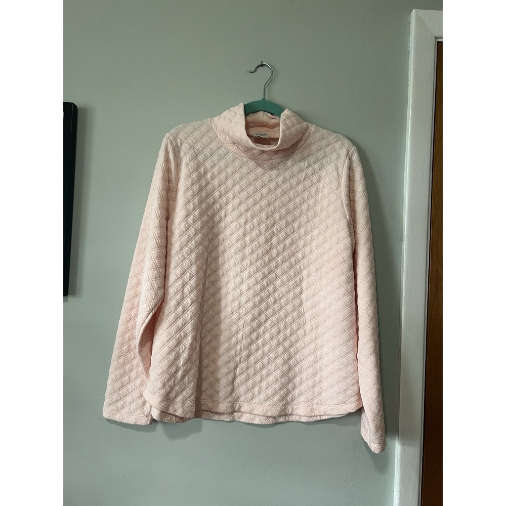 J. Crew Lightweight Sweater Mock Turtleneck Quilted Pink Preppy Women Size Large